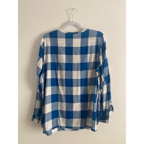 Blair Women's Blue & White Plaid Button-Front Rayon Long-Sleeve Top Size L - Picture 2 of 6